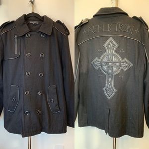 AFFLICTION Black Premium Men’s L Pea Coat Jacket